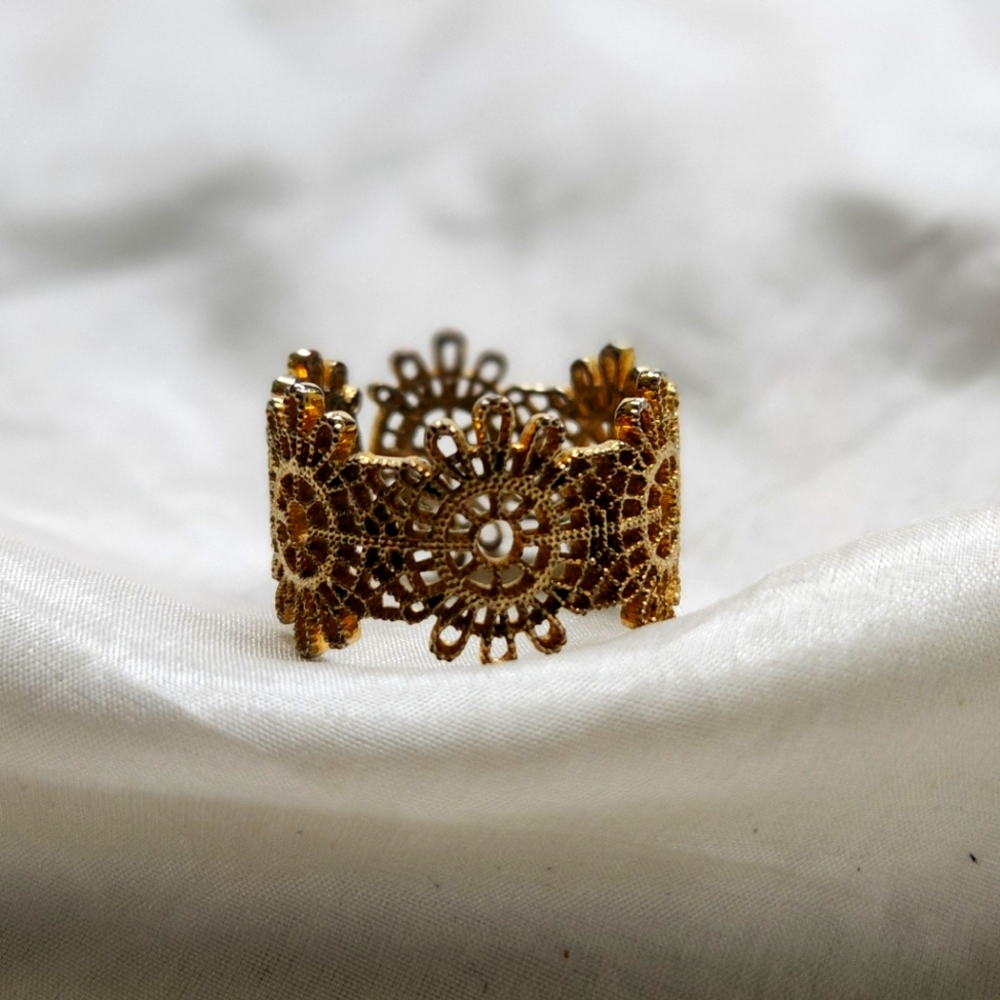 Silver Icing Adjustable Ring Gold Tone